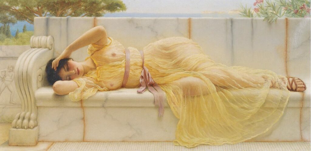 John William Godward, la Fille en drapé jaune, 1901