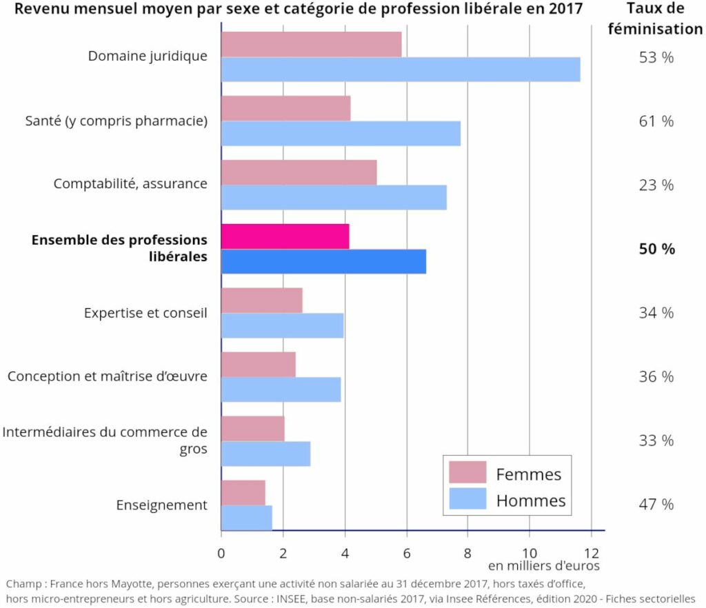 Écarts de rémunération hommes-femmes par catégorie de profession libérale