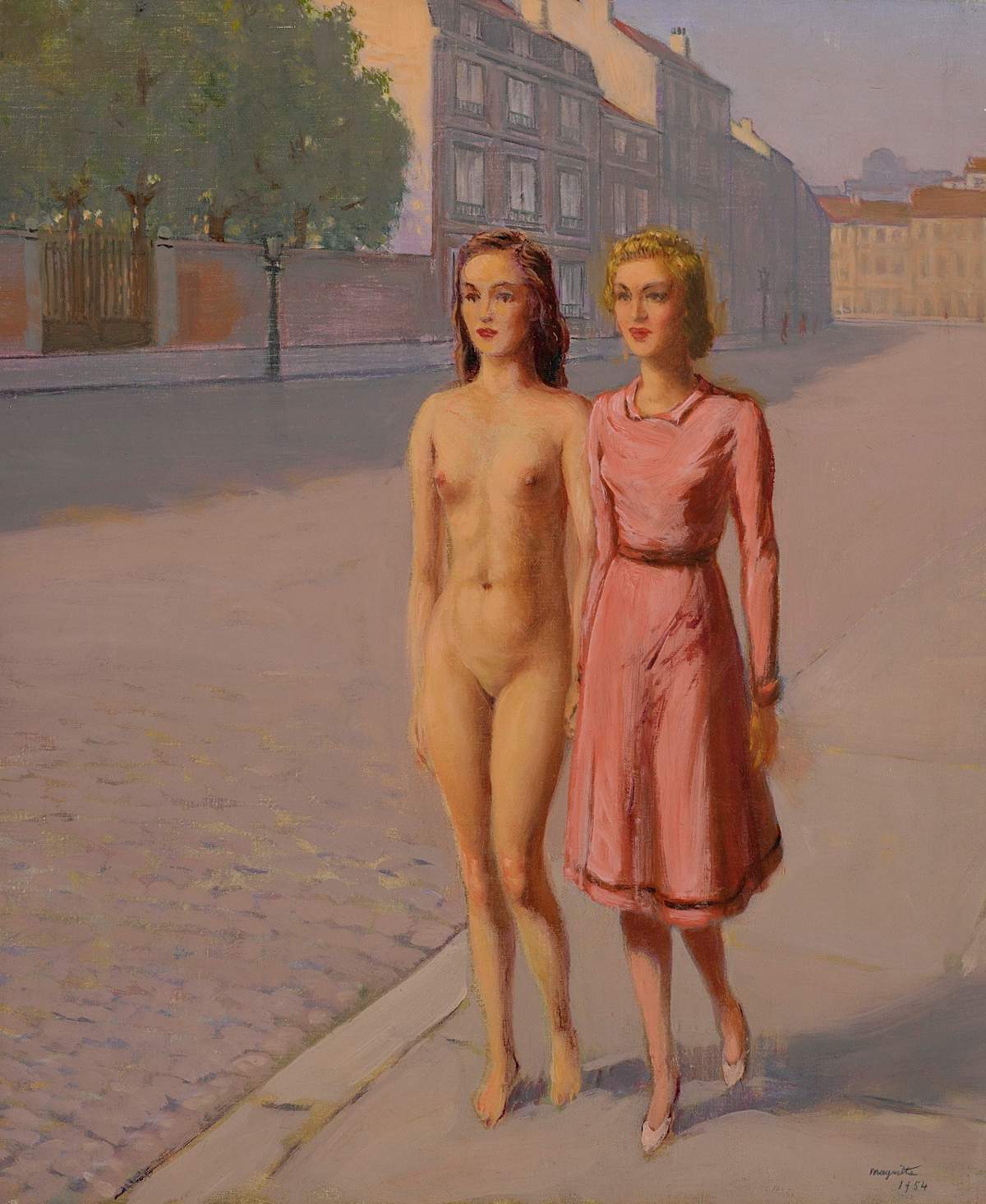 Deux filles marchant dans la rue, par René Magritte, 1954