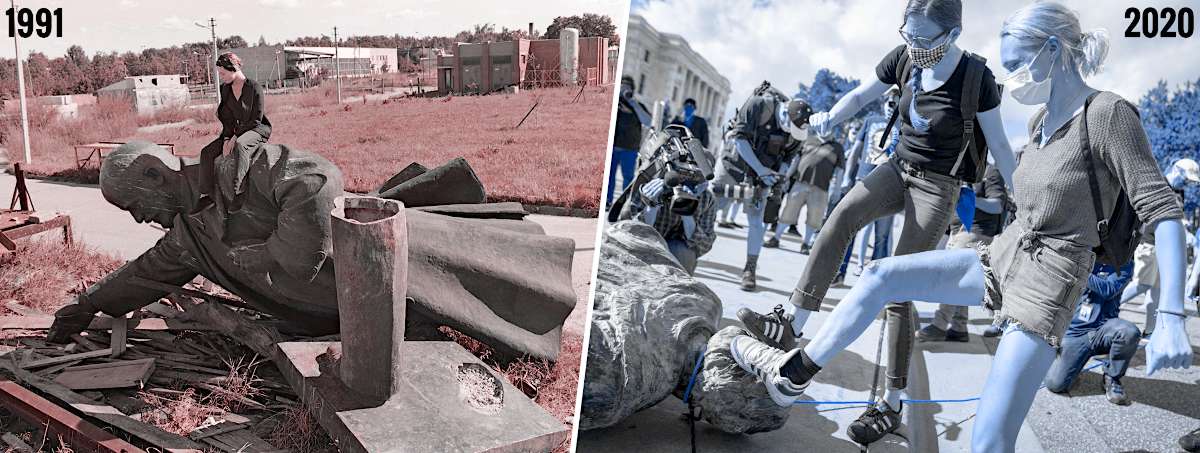 Effondrement soviétique et effondrement américain : abattre des statues