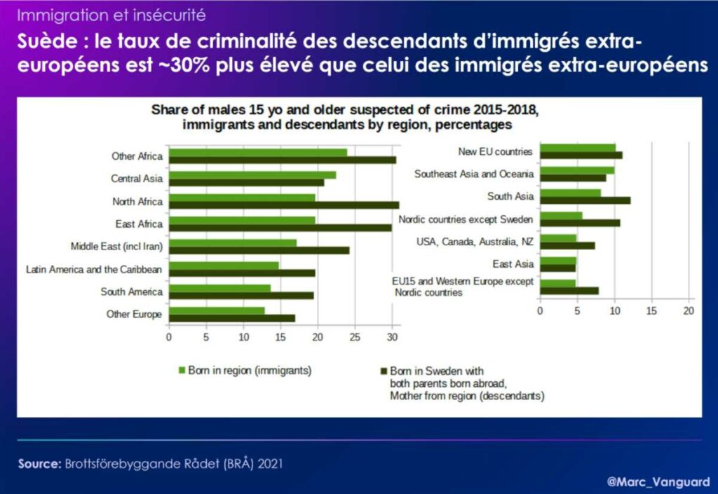 Suède : le taux de criminalité des descendants d'immigrés extra-européens et ~30% plus élevé que celui des immigrés extra-européens