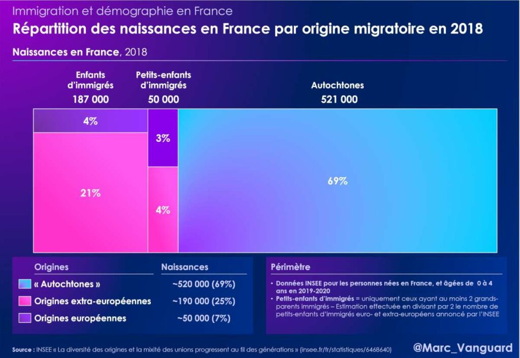 Répartition des naissances par origine migratoire en 2018