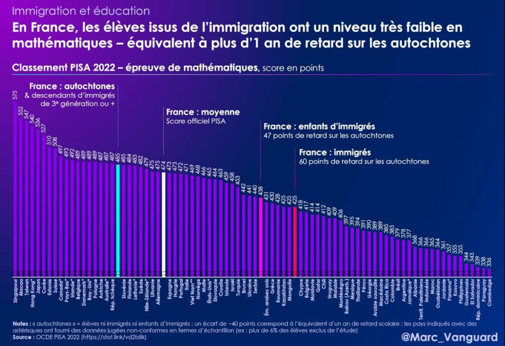 En France les élèves issus de l'immigration ont un niveau faible en mathématiques