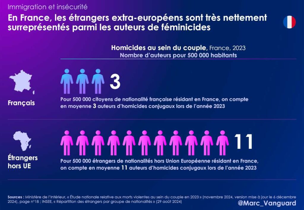 En France, les étrangers extra-européens sont très nettement surreprésentés parmi les auteurs de féminicides