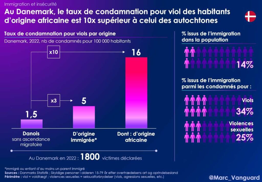 Au Danemark, le taux de condamnation pour viol des habitants d'origine africaines est 10 fois supérieur à celui des autochtones