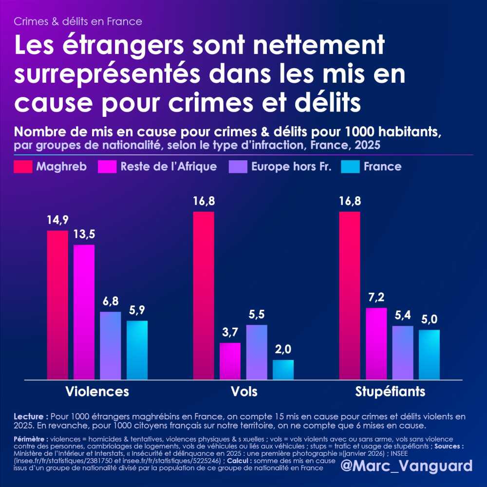 Les étrangers sont nettement surreprésentés dans les mis en cause pour crimes et délits