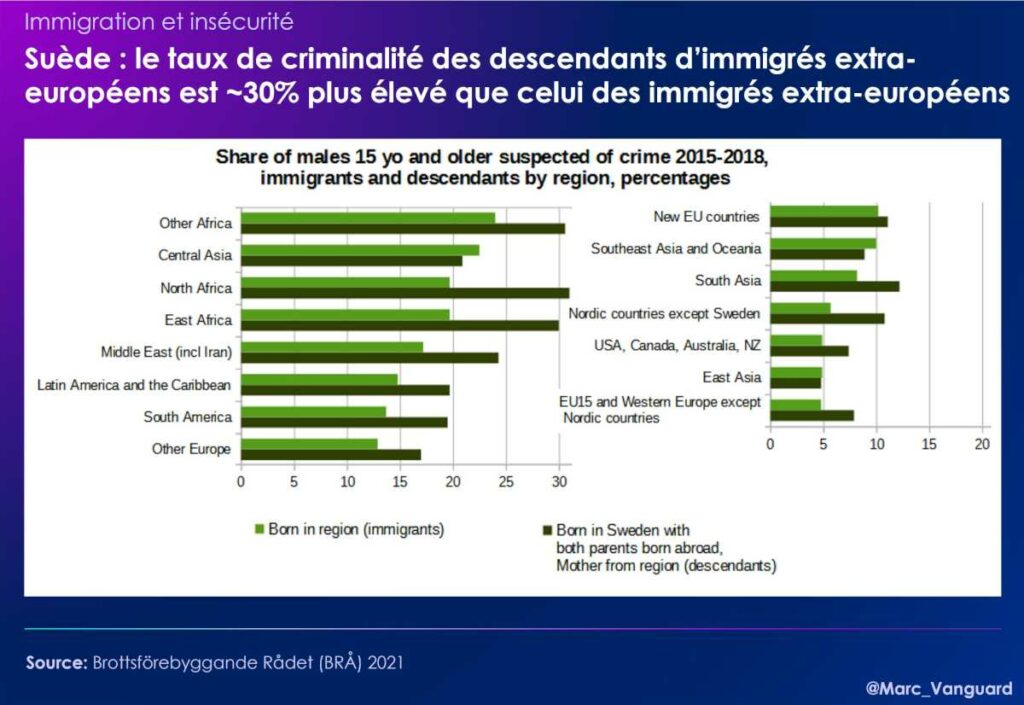 En Suède, le taux de criminalité des descendants d'immigrés extra-européens est 30% plus élevé que celui des immigrés extra-européens