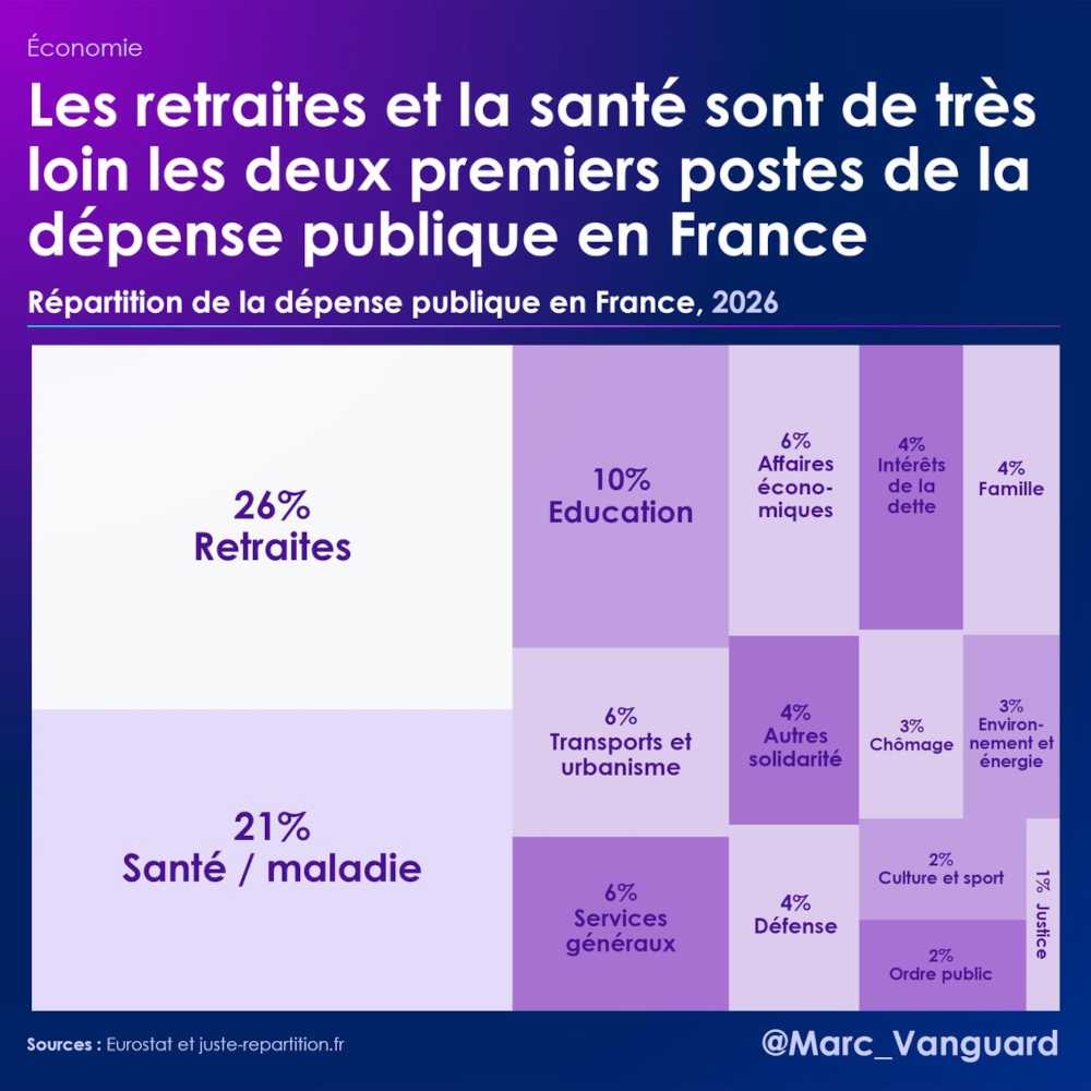 Les retraites et la santé sont les deux premiers postes de la dépense publique en France Les retraites et la santé sont les deux premiers postes de la dépense publique en France